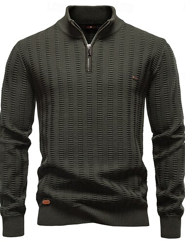  Herren Pullover Zopfmuster Stricken Normale Oberteile Halber Reißverschluss Stehkragen Cool Zur Seite fahren Schule Urlaub Bekleidung Frühling Herbst Schwarz Dunkelmarine S M L