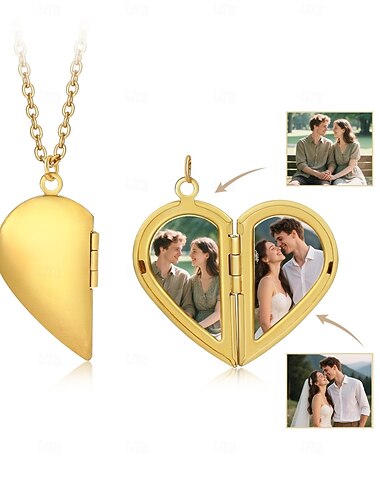  パーソナライズされたハートロケットネックレス、カスタムフォトペンダントメモリアルジュエリー、お母さんへの贈り物、バレンタインデー、記念日、卒業式、クリスマス