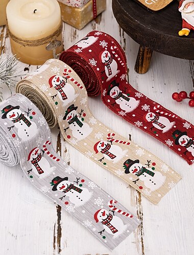  3 cintas navideñas de muñeco de nieve, cinta tejida para decoración de árbol de Navidad, cinta para envolver regalos, cinta decorativa festiva