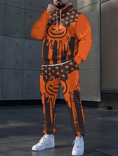  Halloween Pánské Dýňový úsměv 2ks Sady 3D mikin Tepláková souprava Mikina s kapucí Dlouhý rukáv Dlouhé kalhoty Kapuce Běžné Denní Oblečení na atletiku Festivalový outfit 3D tisk Jaro Podzim Zima