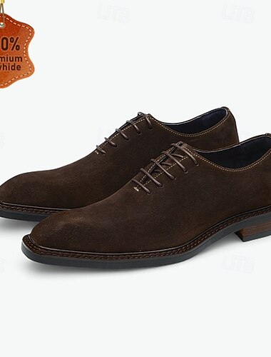 Herresko i semsket skinn med oxford-detaljer – ekte kuskinn, formelle snøresko for klassisk kontorbruk