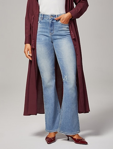  Dame Unisex Jeans Full lengde Bomull Denimstoff Elastisk Elegant Fritid Blå Sommer Alle årstider S M L