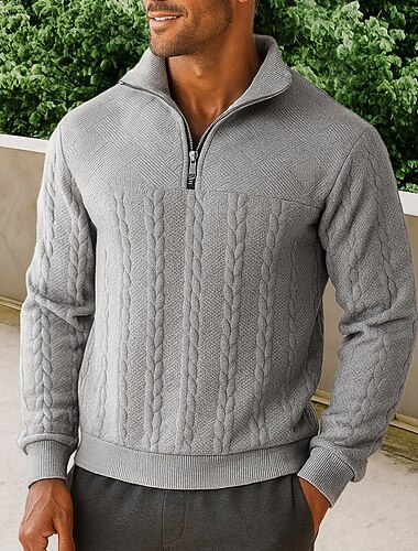  Per uomo Top casual Felpa lavorata a maglia Cerniera a un quarto Maglia a trecce Manica Lunga Top Athleisure Di tendenza Caldo All'aperto Viaggio Sportivo abbigliamento sportivo Abbigliamento sportivo