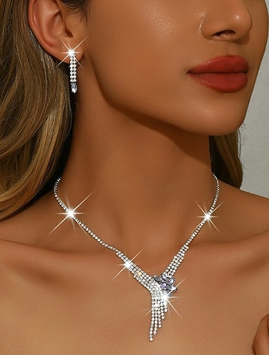 Smykke Sett 3 stk Strass Legering Øredobber Halskjeder Dame Elegant Årgang Nydelig geometriske Geometrisk Form Smykkesett Til Bryllup Fest Bryllupsgjest