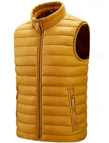  בגדי ריקוד גברים אפוד פאפר וסט Gilet חופשה יומי פגישה (דייט) אופנתי יום יומי חורף כיס פוליאסטר שמור על חום הגוף נוח צבע אחיד רוכסן עומד רגיל שחור צהוב אודם ירוק צבאי אֵפוֹד