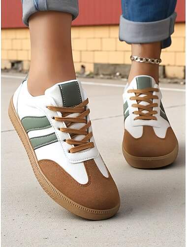  Retro veterschoenen voor dames met bruine en groene accenten – comfortabele casual sportschoenen voor wandelen, reizen en dagelijks gebruik