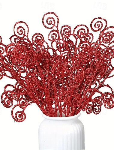  15 db-os karácsonyi műcukorpálca-koszorú spray csillámporral – karácsonyi cukorpálca, mikulásvirág szárak és ágak karácsonyfára, koszorúkra, esküvői asztaldíszekre, szalon- és lakberendezésre