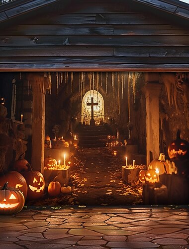 Halloween Крышка гаражной двери Большое Подвесное Тыква 3D Темный панк-готика Вечеринка На открытом воздухе Фоны для съемки Входная дверь Украшения Стена Дверь Фон