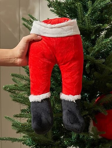  Adorno navideño de pierna de Papá Noel de peluche, árbol de piernas de elfo y adorno colgante para puerta para decoración navideña del hogar.