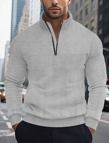  Per uomo Maglia Felpa con cappuccio e zip Felpa con cappuccio Maglione Felpa con zip corta Nero Bianco Blu marino Cachi Grigio Colletto Mao Semplice Patchwork Testurizzato Sport & Outdoor Casuale