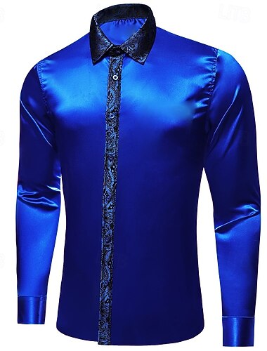  Per uomo Camicia Come la seta Camicia in raso Camicia casual Camicia con Bottoni Camicia da Ballo Semplice Formale Matrimonio Blu Manica Lunga Bavero Primavera & Autunno Tutte le stagioni