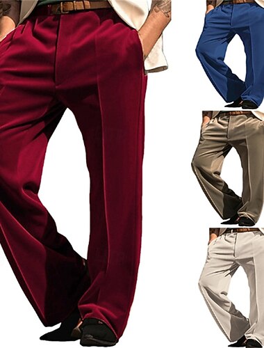  Herren Anzughose Hose Chinos Tasche Knöpfe Einfach Komfort Formell Party Arbeit Mode Klassicher Stil Armeegrün Wein Mikroelastisch
