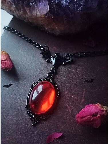  Halloween gothic vleermuisketting voor dames met rode edelsteenhanger, vintage vampierchoker voor kostuumfeesten en cosplay