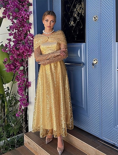 Linha A Vestidos de cocktail Elegante Traje formal Formal Casamento Longuette Manga Longa Ombro a Ombro Renda com Franzido 2025   Linha A Vestidos de cocktail Elegante Traje formal Formal Casamento Longuette Manga Longa Ombro a Ombro Renda com Franzido 2025