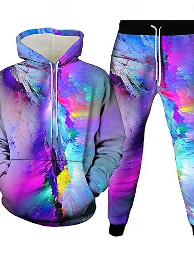 Herren Spritzer 2St 3D Sweatshirt-Sets Trainingsanzug Kapuzensweatshirt Langarm Lange Hosen Mit Kapuze Alltagstauglich Modern Athleisure 3D-Druck Frühling Herbst Winter Regenbogen   Herren Spritzer 2St 3D Sweatshirt-Sets Trainingsanzug Kapuzensweatshirt Langarm Lange Hosen Mit Kapuze Alltagstauglich Modern Athleisure 3D-Druck Frühling Herbst Winter Regenbogen