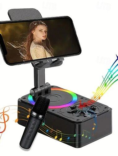  Hordozható vezeték nélküli hangszóró mobiltelefon-tartóval - 1200 mAh-s akkumulátorral, 6 órás lejátszási idővel, hangos basszussal, USB töltőkábellel - ideális otthoni, autós, szabadtéri
