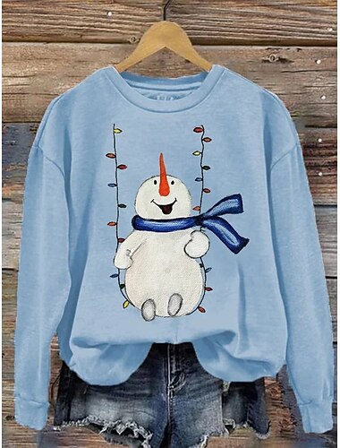  Γυναικεία Pullover Γραφική Χιονάνθρωπος Καθημερινό Μακρυμάνικο Στρογγυλή Ψηλή Λαιμόκοψη Κανονικά μπλουζάκια Δρόμος Καθημερινή Ένδυση Causal Στάμπα Λευκό Ανθισμένο Ροζ Ρουμπίνι Θαλασσί Χακί