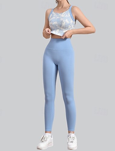  Per donna 2 pezzi di abbigliamento sportivo Leggings e reggiseno sportivo Retro incrociato Stampa Completo Abbigliamento Nero Rosso Atletico Corsa Yoga Controllo addominale Sport Abbigliamento