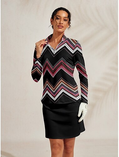  Dame POLO T-skjorte Svart Langermet Topper Dame golfantrekk Klær Antrekk Bruk klær