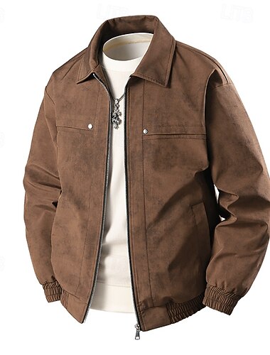  男性用 ジャケット カジュアルジャケット アウトドア バケーション ウォーム ジッパー ポケット 秋 冬 平織り ファッション ストリートファッション スタンドカラー レギュラー ブラック ピンク ベージュ コーヒー ジャケット