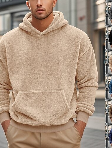  Hombre Sudadera Sudadera Con Capucha Pull-over Sudadera con capucha de lana Azul vaquero Negro Azul Marino Marrón Caqui Con Capucha Plano Bolsillo Deporte Casual Diario Ropa de calle Fresco Ropa