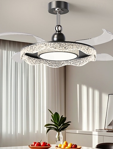 Wentylatory sufitowe LED z możliwością ściemniania za pomocą pilota, lampa sufitowa 106 cm, klosz akrylowy, żyrandol, sypialnia, salon