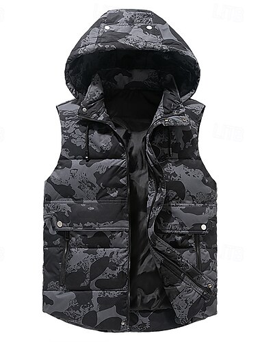  Herren Steppweste Weste Gilet Urlaub Täglich Date Mode Lässig Winter Tasche Polyester Warm Bequem Einfarbig Tarnung Reisverschluss Mit Kapuze Normale Passform Schwarz Dunkelgray Beige Grau Weste