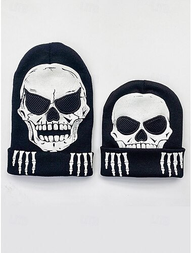  Reflecterende schedelmuts voor heren – polyester gebreid met skeletprint, glow-in-the-dark effect – perfect voor Halloween en casual wear