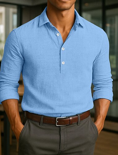  Pánské Košile Lněná košile Letní košile Oblečení na pláž Bez vzoru Dovolená Ležérní Černá Bílá Vodní modrá Trávová zelená Dlouhý rukáv Klopa Léto Jaro Oblečení Jednoduchý