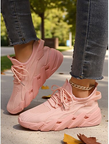  Witte veterschoenen voor dames met dikke zool – lichtgewicht, ademende mesh sportschoenen voor hardlopen, wandelen en casual outfits