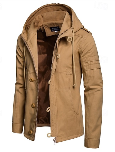  Herren Parka Trenchcoat Urlaub Täglich Herbst Winter Baumwollmischung Thermowarm Oberbekleidung Bekleidung Mode Klassisch Einfach Tasche Mit Kapuze Reisverschluss