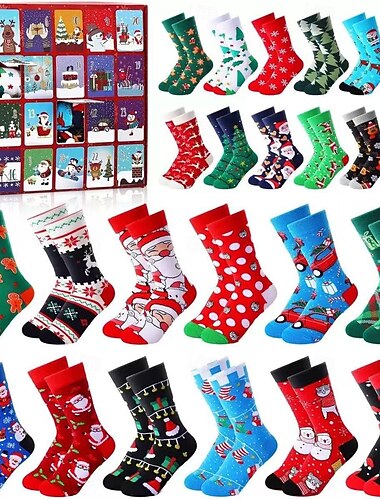  karácsonyi zoknik adventi naptár karácsonyi ajándék 12/24 pár gyereknek adventi doboz zokni karácsonyi visszaszámlálás, télapó jávorszarvas hóember fa minta ajándékokhoz adventi naptár