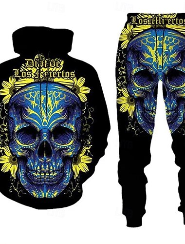  Mindszentek napja Férfi Koponya 2db 3D pulóver készletek Tracksuit Kapucnis pulóver Hosszú ujj Hosszú nadrág Kapucni Alkalmi Napi Sportruházat 3D nyomtatás Tavasz Ősz Tél Fekete Kék Szürke