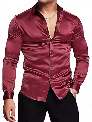  Per uomo Camicia Come la seta Camicia in raso Camicia elegante Camicia casual Camicia con Bottoni Semplice Matrimonio Doccia Nero Bianco Rosso Blu reale Manica Lunga Bavero Primavera & Autunno Tutte