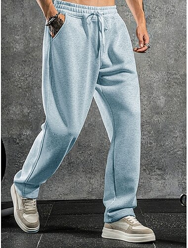  男性用 スウェットパンツ ワイドレッグスウェットパンツ ズボン オープンボトムスウェットパンツ ドローストリング 弾性ウエスト 平織り 吸汗性 高通気性 全長 スポーツ・アウトドア カジュアル 日常 ファッション ストリートファッション ホワイト ネイビーブルー 伸縮性あり