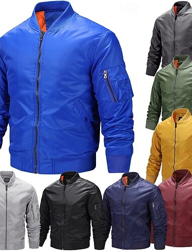  Miehet Bombertakki Sport takki Kausaliteetti Baseball Sulkea jnk vetoketju 봄 & Syksy Punk Aktiivinen Stand-kaula-aukko Normaali Tumman harmaa Musta Keltainen Viininpunainen Laivaston sininen Jackets