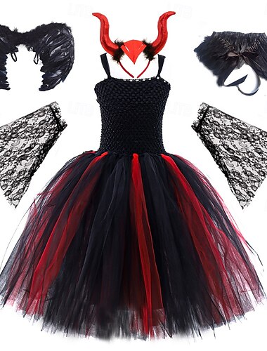  Heks Maleficent Karneval Kjoler Fancy kostume Tutu Cosplay Børne Pige Halloween Karneval Ydeevne Fest Nemt karnevalskostume Klæd dig ud