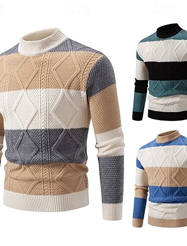  Homme Pull Torsadé Tricoter Hauts Réguliers Tricoté Coupe ajustée Uni Col ras du cou Tricots Contemporain Occasionnel Tenue quotidienne Vêtement Tenue Automne Noir Blanche M L XL