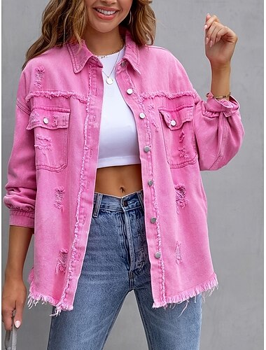  Γυναικεία Casual Jacket Άνετο Αναπνέει Τσέπη Φούντες Καθημερινό Στυλ δρόμου Σκέτο Διακοπές Δρόμος Causal Καθημερινά Ρούχα Μονόπετο Κανονικό Απορρίπτω Κανονικό Μακρυμάνικο Εξωτερικά ενδύματα