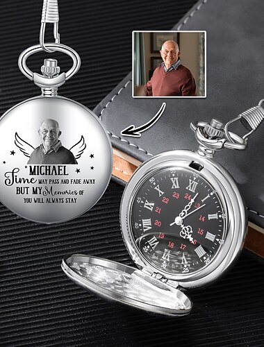  Montre de poche photo commémorative personnalisée, cadeaux de condoléances personnalisés pour la perte d'êtres chers, montre à gousset classique pour hommes, cadeau unique pour la fête des pères, la
