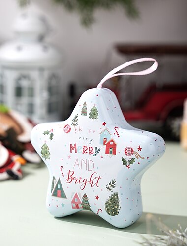  Julekonfektblikkboks med opphengsstropp, tegneserieoppbevaringsbeholder til høytid, julepynt og gaveeskedekorasjon