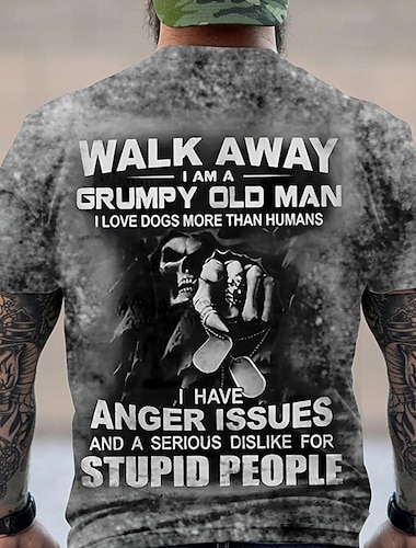  Herren Grumpy Old Man Grafik T-Shirt - Hundeliebhaber mit Wutausbrüchen mag keine dummen Menschen Kurzarm Tee