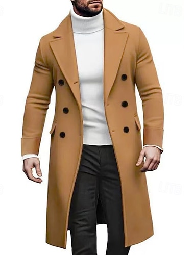  Herren Mantel Trenchcoat Langer Trenchcoat Urlaub Täglich Herbst Winter Polyester Thermowarm Winddicht Oberbekleidung Bekleidung Mode Klassisch Einfach Tasche Revers Doppelreihig