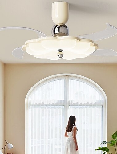  Wentylator sufitowy z oświetleniem 106 cm, ściemnialny, diody LED, 3 kolory, 6 prędkości, odwracalne łopatki, z pilotem, wentylator domowy, żyrandol, wentylator sufitowy do użytku wewnętrznego, niski