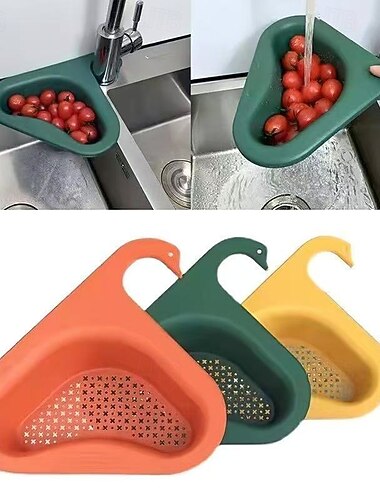  3 τεμάχια καλάθι αποστράγγισης νεροχύτη κουζίνας, σχάρα αποστράγγισης κύκνου, τριγωνικό γωνιακό σουρωτήρι νεροχύτη, κρεμαστό καλάθι φίλτρου με σχέδιο σέλας για φρούτα, λαχανικά και απορρίμματα τροφίμων, δεν απαιτείται τρύπημα