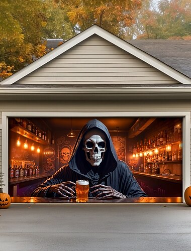  Halloween Cubierta de puerta de garaje Gran colgante La muerte 3D Gótico punk oscuro Fiesta Al Aire Libre Fondos de disparos Puerta de Entrada Fondo de puerta de pared con decoraciones