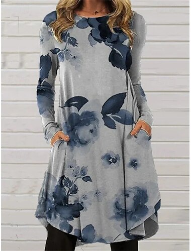  mini abito da donna abito t-shirt abito t-shirt abito trapezio casual quotidiano appuntamento vestibilità regolare sfumato grafico astratto manica lunga girocollo verde chiaro blu grigio chiaro grigio