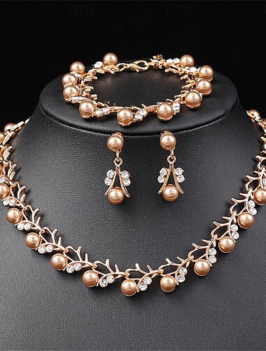  Set di Gioielli 3 Perla Perla Cromo 1 Collana Orecchini Collana Per donna Elegante Vintage Moda Stile Vintage Classico Floreale Parure di gioielli Per Matrimonio Feste Ospite di nozze