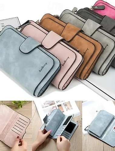  Carteiras femininas artesanais com vários compartimentos, elegante bolsa coreana de três dobras para mulheres, grande capacidade, porta-cartões, carteira de couro texturizado em dois tons, presente