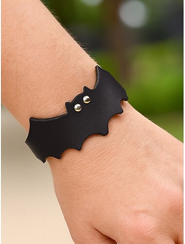  Halloween vleermuisarmband voor dames – gotische kunstleren polsband met verstelbare drukknoopsluiting, punk-stijl sieraden voor kostuumfeesten en cosplay